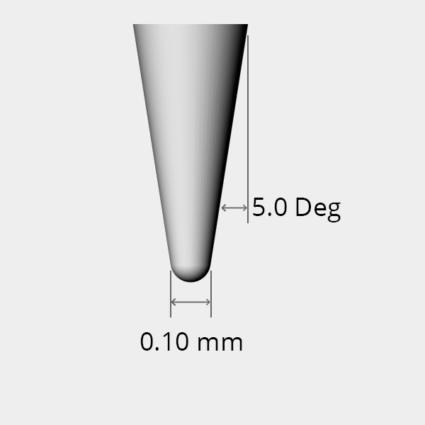 Diagram of the Mira-Bit tip: 0.10 mm ball, 5 degree side angle