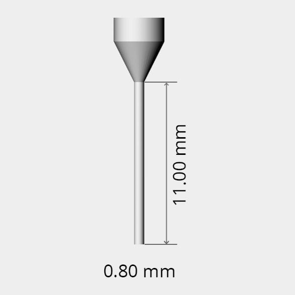 Diagram of the 0.8 mm diameter end mill with an 11 mm cutting length