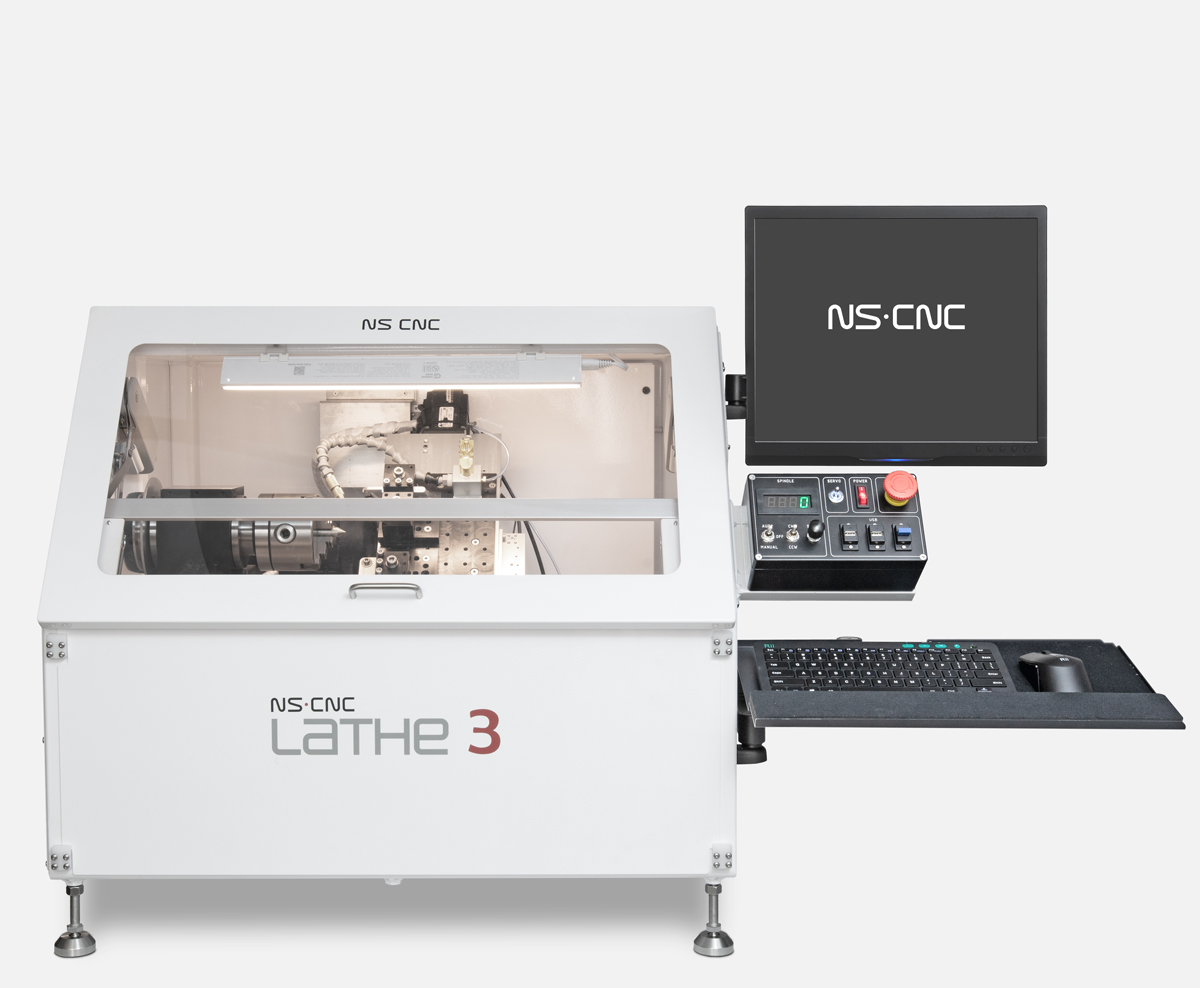 NS CNC Lathe 3 - fully enclosed 3-axis desktop CNC lathe with built-in computer and monitor