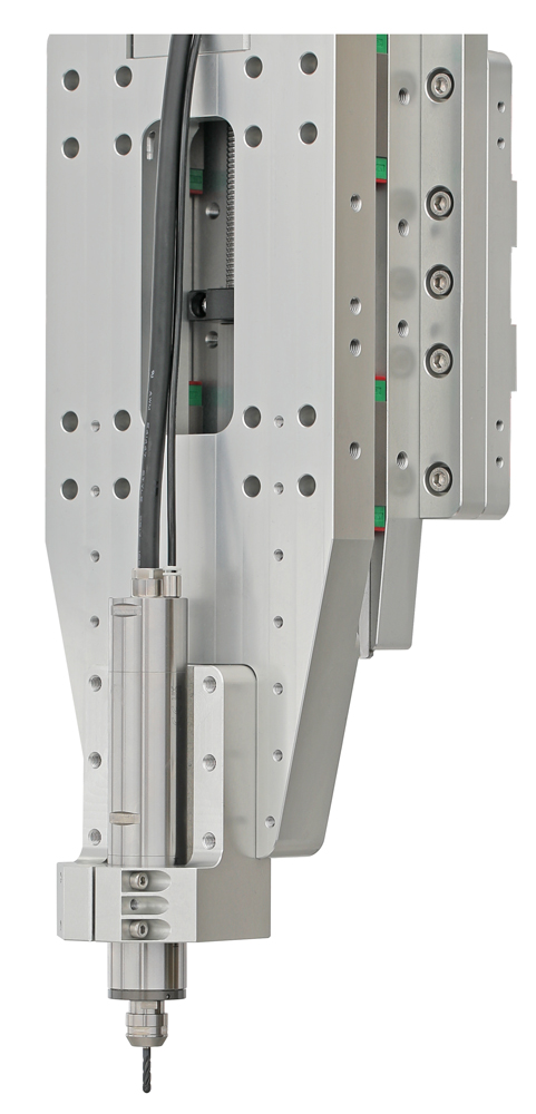 E3000 3060 spindle mounted on the Z-axis carriage - tool changes are made with wrenches at the collet nut